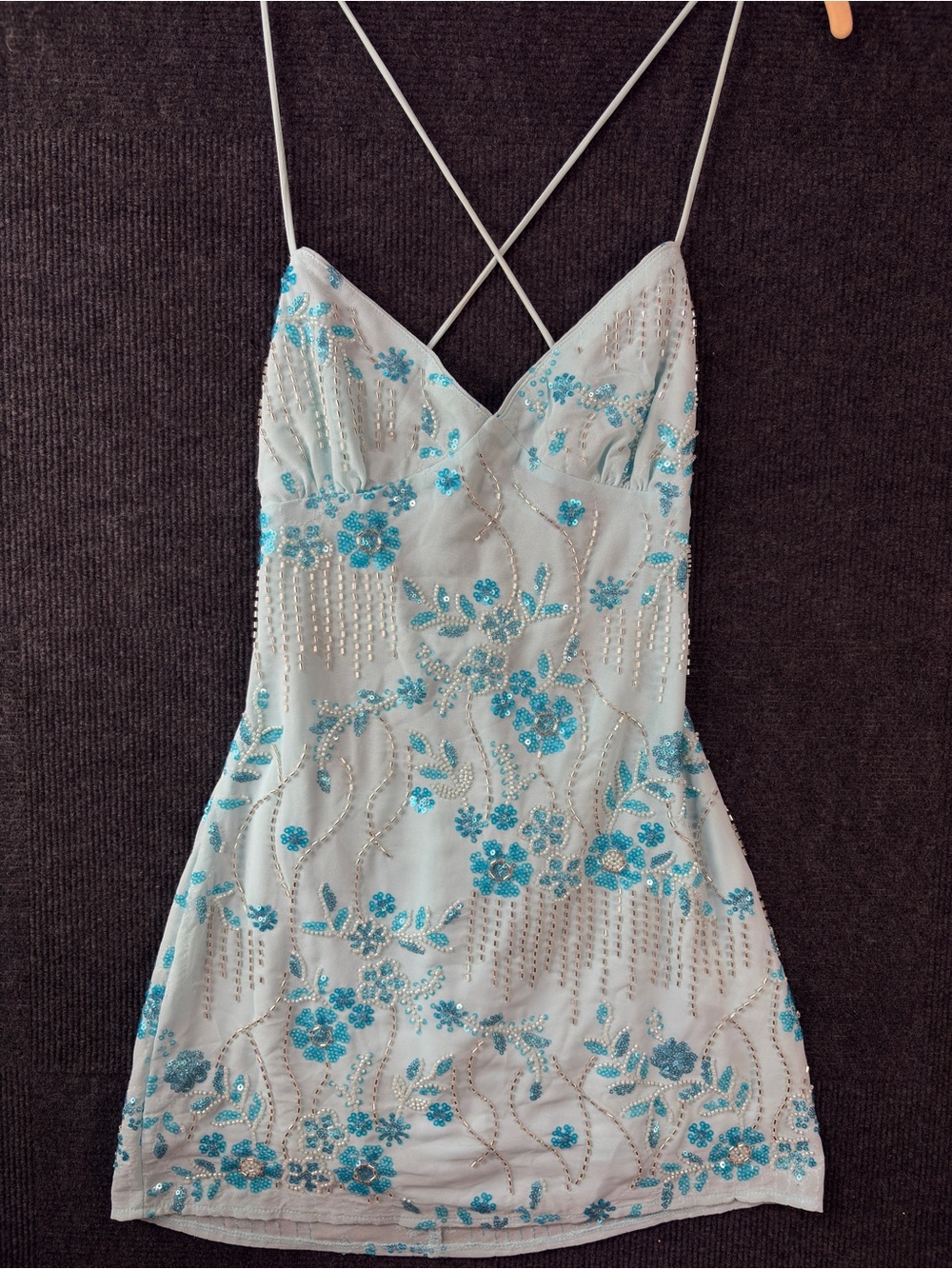 Peppermayo Light Blue Vietta Sequin Cami Micro Mini Dress size 4 or size Small - Picture 2 of 15